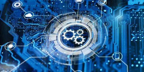 Here's an alt tag for the image: `System gears and digital network`